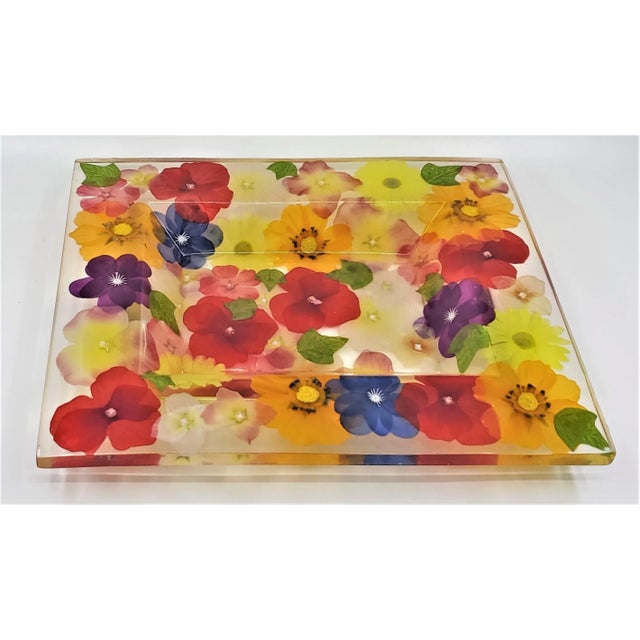 Lucite Tray or Bowl Dyed Silk Flowers For Sale In Miami - Image 6 of 10