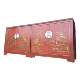 Baker Chinoiserie Mid Century Red Lacquer Buffet For Sale