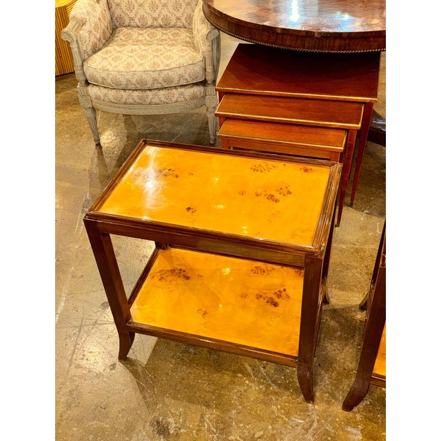 Transitional Pair of Continental Burl and Mahogany Side Tables For Sale - Image 3 of 6