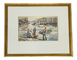 John Chetcuti "Fishermen" Original Watercolor C.1950