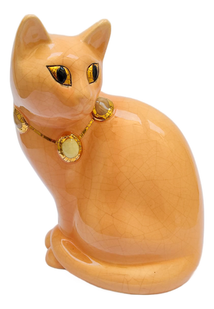 Salmon Pink Ceramic Cat with Cabochon Necklace from Longwy, 1950s