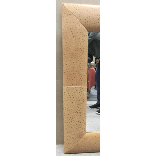 Large Faux Ostrich Leather Framed Wall Mirror For Sale - Image 4 of 9