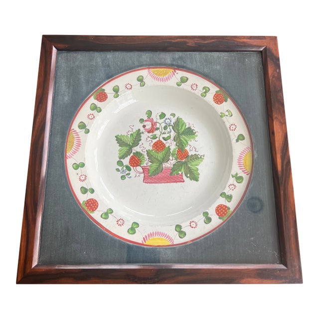 Antique English Staffordshire Strawberry Plate in Custom Rosewood Display Box For Sale