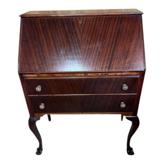 Antique Chippendale Style Mahogany Slant Front Secretary Desk. For Sale