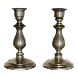 Vintage Pewter Nantucket Style Candlesticks, Pair For Sale