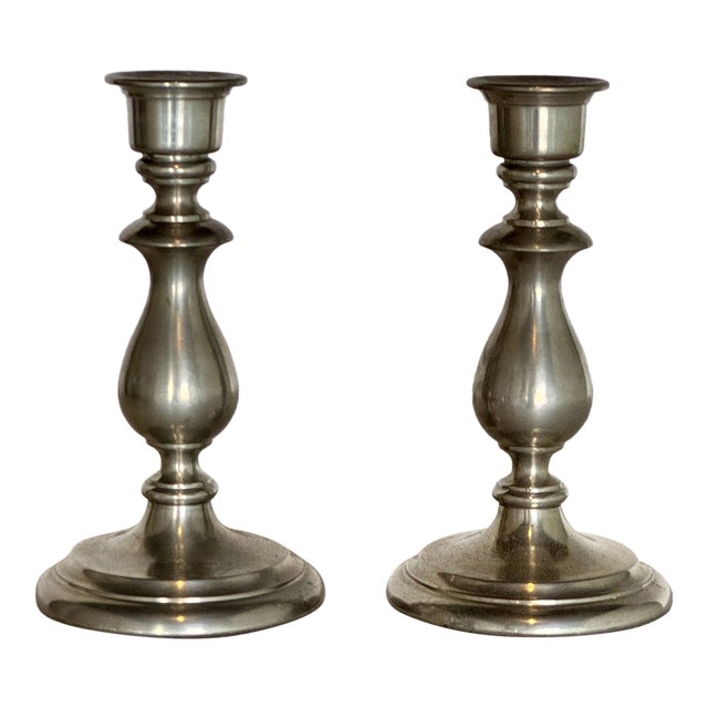 Vintage Pewter Nantucket Style Candlesticks, Pair For Sale