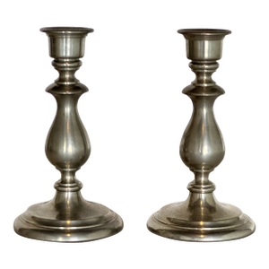 Vintage Pewter Nantucket Style Candlesticks, Pair