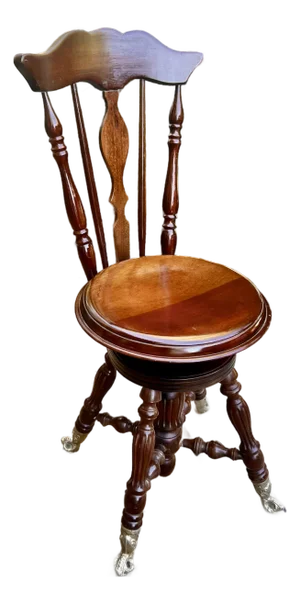 Antique Mahogany Glass Ball & Claw Foot Height Adjustable Piano Stool