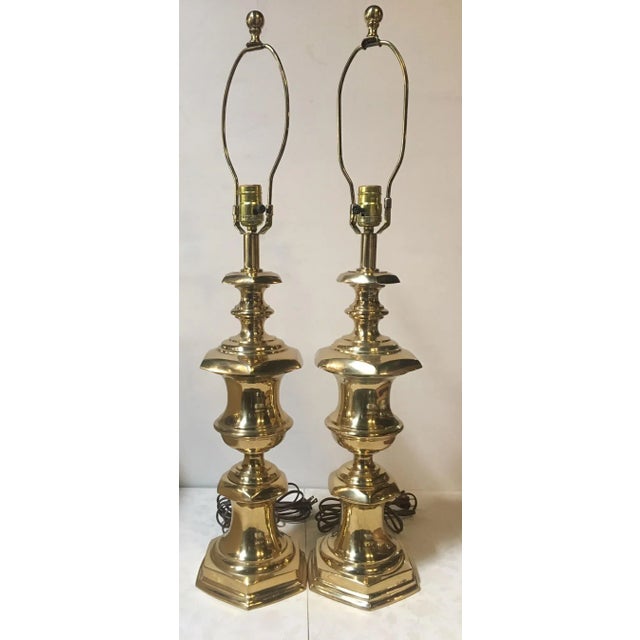Brass Vintage Mid 20th Century Hollywood Regency Brass Lamps - A Pair For Sale - Image 8 of 8