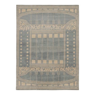 Rug & Kilim’s French Art Deco style rug in Blue & Cream Geometric Patterns - 10x14 For Sale