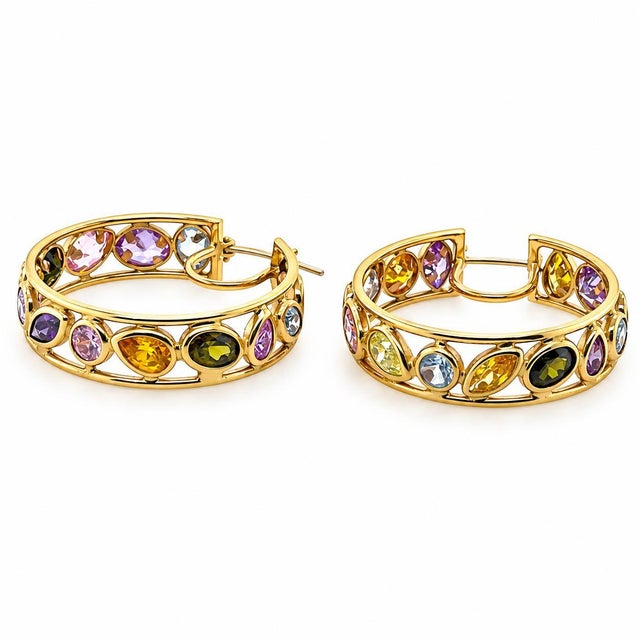 Italian Gemstone Hoop Earrings, A Pair For Sale - Image 4 of 4
