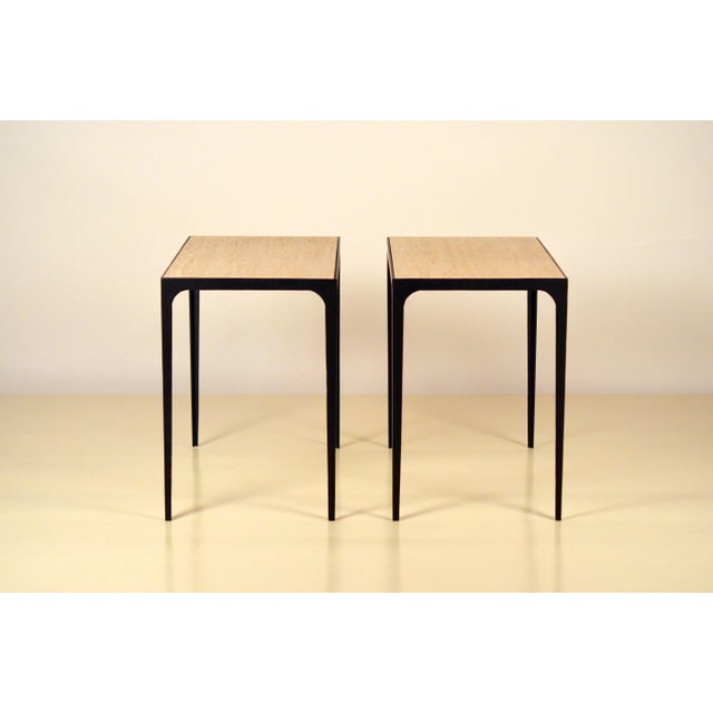 DESIGN FRERES Esquisse' Grooved Ivory Travertine Side Tables by Design Frères - a Pair For Sale - Image 4 of 9