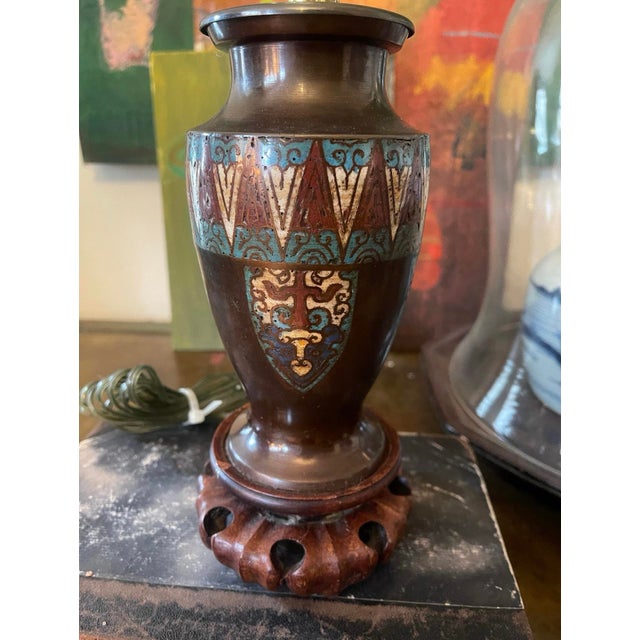 Vintage Asian Cloisonné Small Lamp For Sale - Image 4 of 8