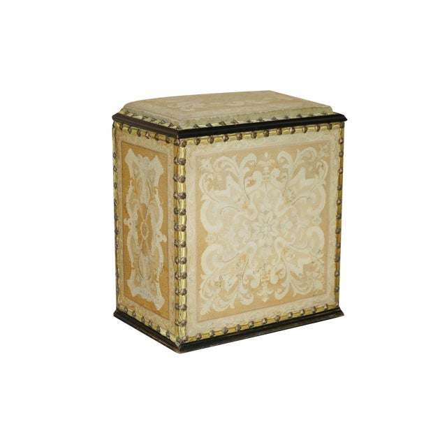 French Embroidered Upholstery Floral Linen Trunk, 1880s For Sale