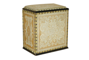 French Embroidered Upholstery Floral Linen Trunk, 1880s