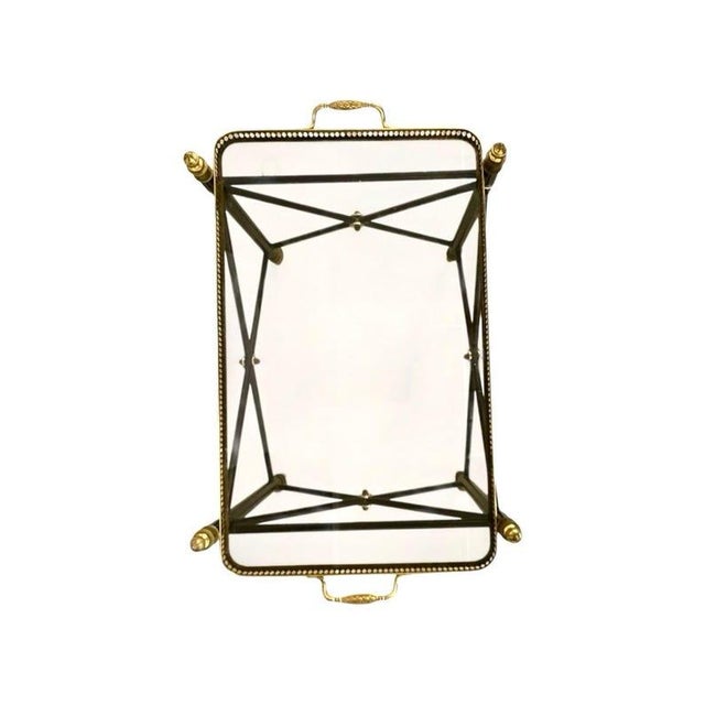 Hollywood Regency Maison Jansen Style Neoclassical Hollywood Regency Glass Top Tray Table For Sale - Image 3 of 5