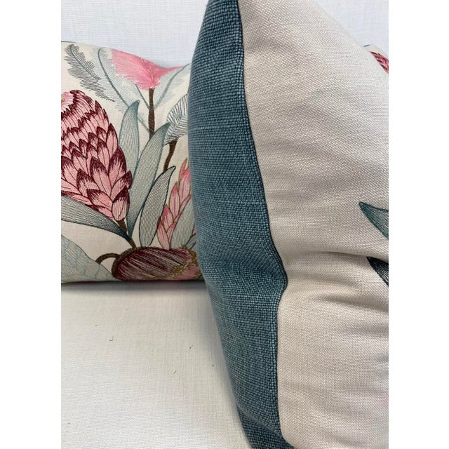 Transitional Vervain "Sugarbush" in Pink Begonia 22" Pillows-a Pair For Sale - Image 3 of 5