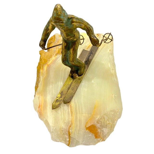 Metal Vintage Curtis Jere Skier Sculpture on Stone Base, Mid-Century Modern For Sale - Image 7 of 10