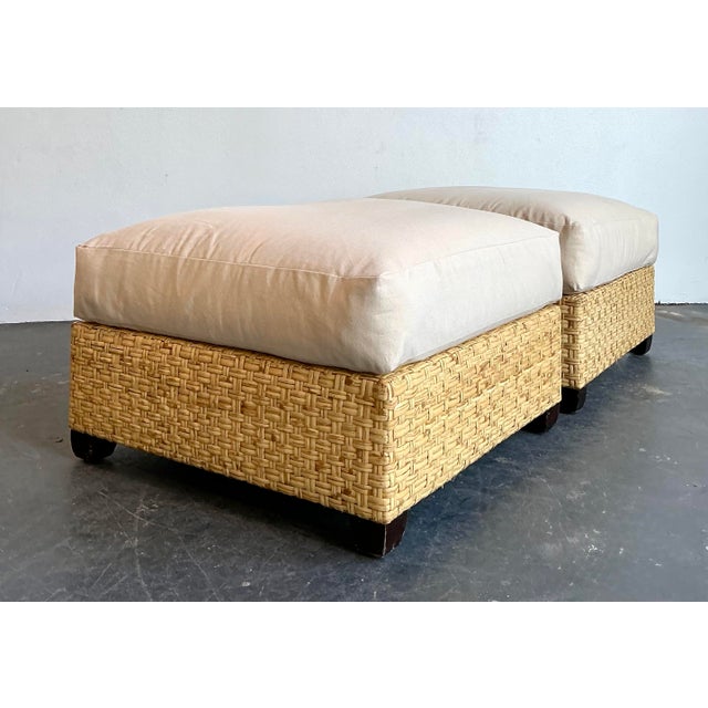 Wood Vintage McGuire Woven Rattan Ottomans - A Pair For Sale - Image 7 of 12