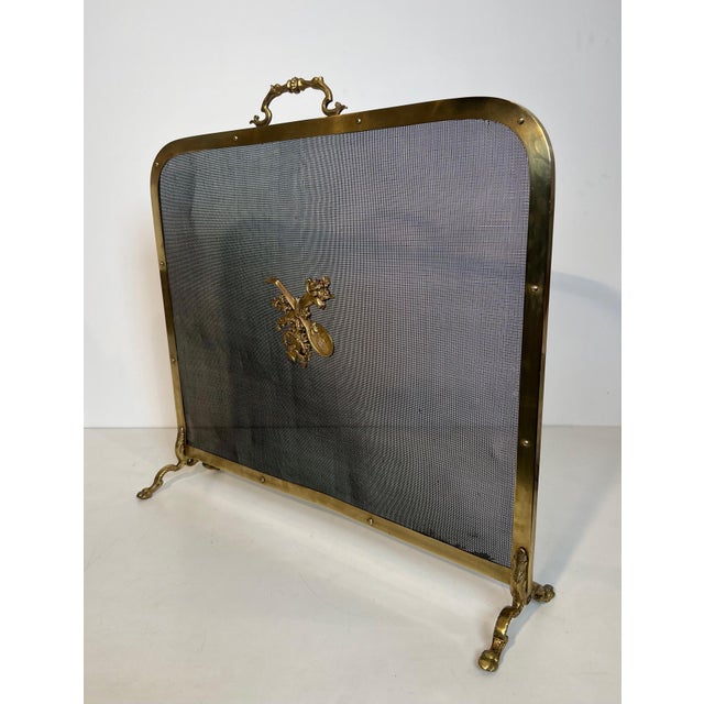 Brass Brass Fire Screen With Mandarin Orange and Flower Bouquet Decorations For Sale - Image 8 of 12