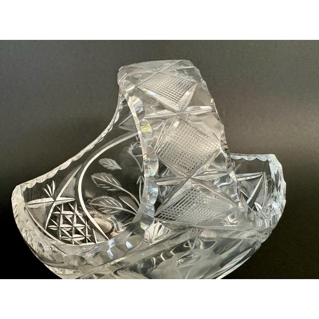 Vintage Crystal Bridal Basket With Etched Rose & Cut Glass – 6" Wedding Centerpiece, Germany - Bavarian Glass For Sale - Image 4 of 8