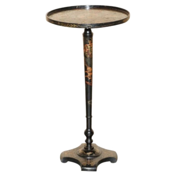 Chinese Chinoiserie Lacquered & Hand Painted Side Table For Sale