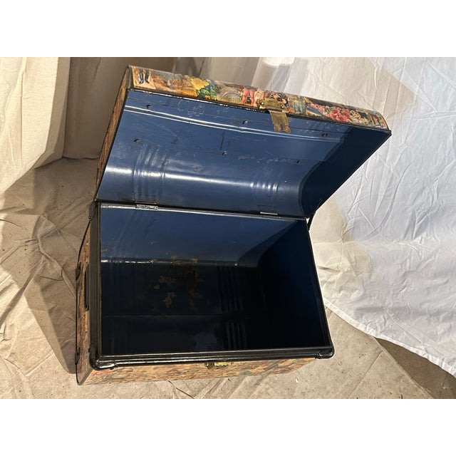 Antique Decoupage Trunk Turned Coffee Table For Sale - Image 9 of 12