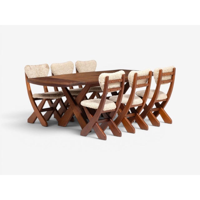 Danish Modern, Brutalist Dining Room Set, Pine, Shearling, Denmark, 1960s For Sale - Image 4 of 13