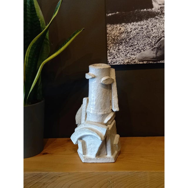 White Contemporary Cubist Sculpture Ceramic Vase For Sale - Image 8 of 8