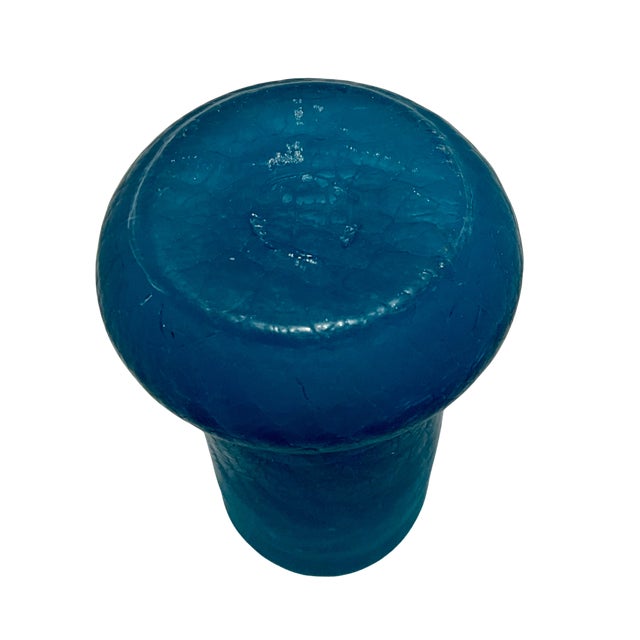 Glass Vintage Turquoise Crackle Glass Vase For Sale - Image 7 of 10