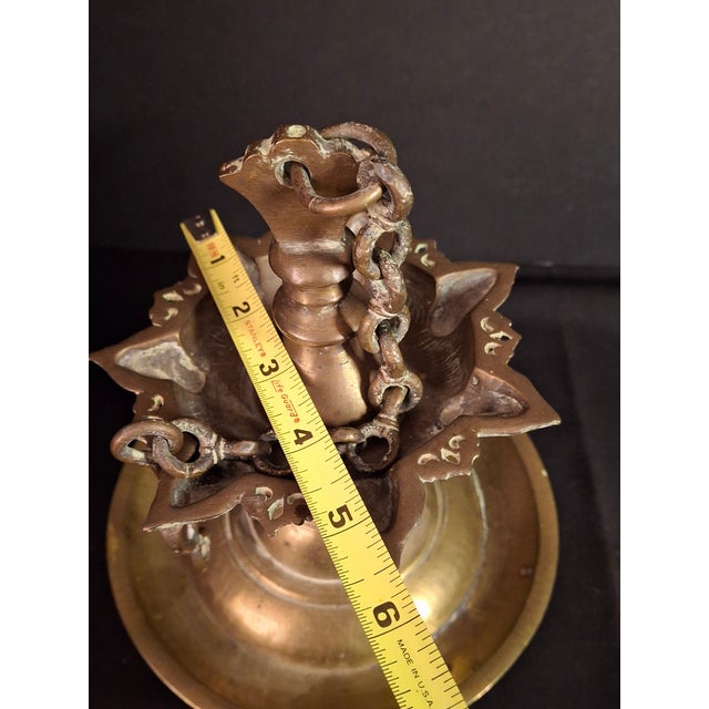 17th Century Antique 18th C / Possibly 17th Century Continental Brass 7 Wick Shabbat Oil Lamp Judenstern For Sale - Image 5 of 18