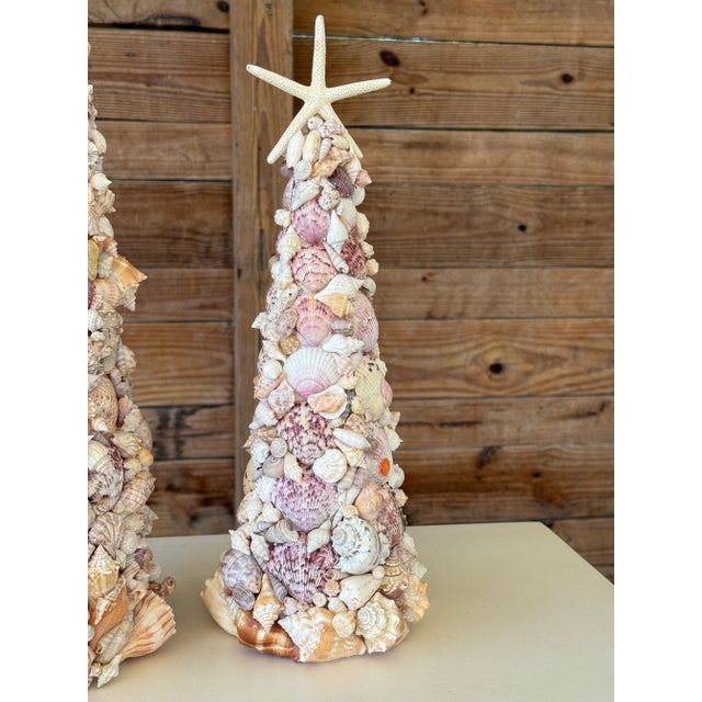 Custom Coastal Organic SculpturauSeashell Holiday Cone Trees – Pair For Sale - Image 4 of 12