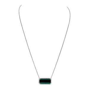 13 Carat Indicolite Tourmaline and Round Diamond Pendant Necklace in Platinum