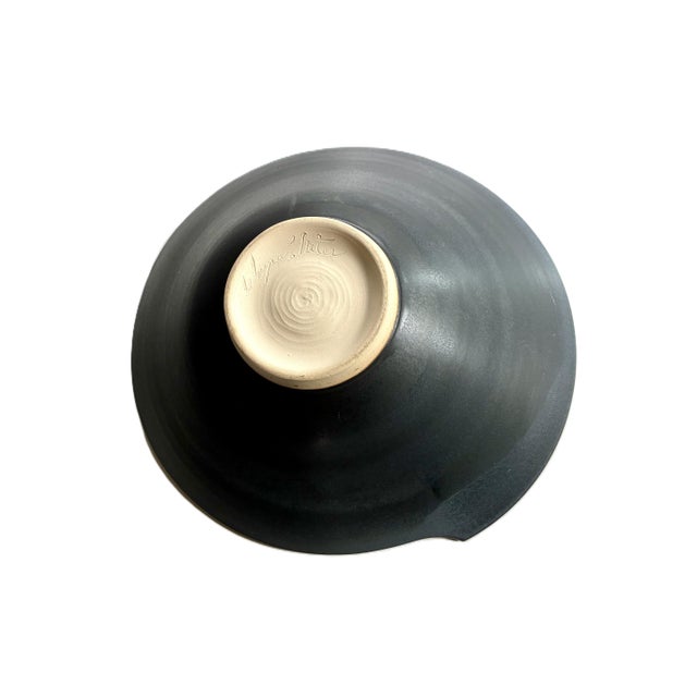 Signed Wayne Bates Sculptural Studio Art Pottery Bowl / Hand Turned Ceramic Post Modern Decorative Centerpiece Bowl For Sale - Image 11 of 12