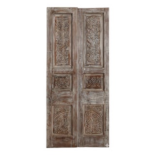 Antique Carved Wood Doors With Metal Accents – Vintage Hinged or Sliding Barn Door 80x36 For Sale