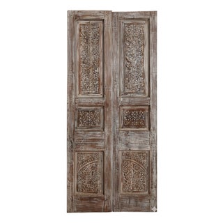 Antique Carved Wood Doors With Nail Stud Accents – Vintage Hinged or Sliding Barn Door 80x36 For Sale