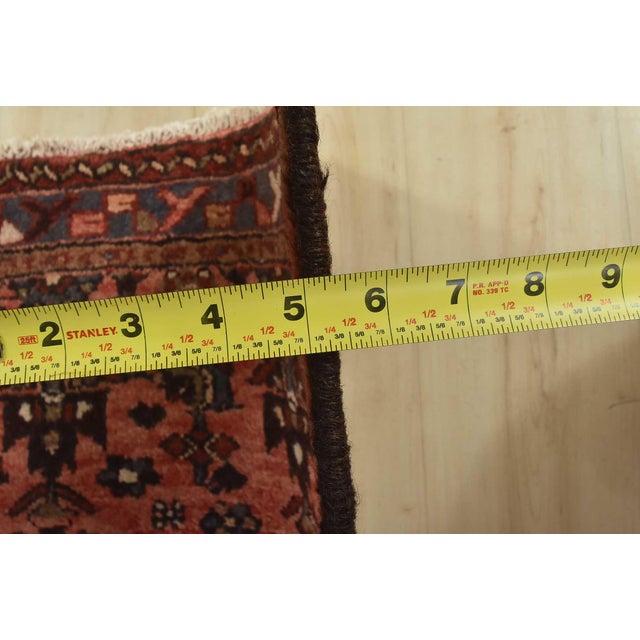 Hamedan Runner 3’6” X 9’7” Red Wool Vintage Tribal Hand-Knotted Oriental Rug For Sale - Image 12 of 14