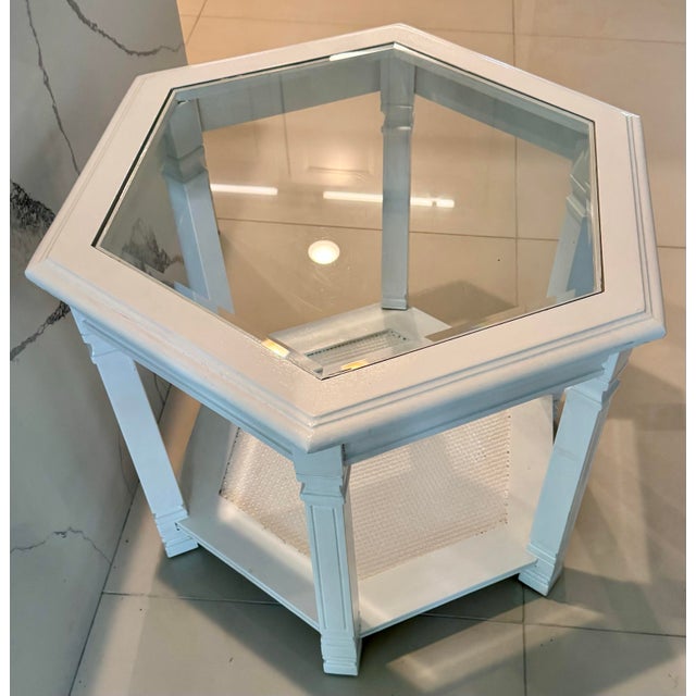 1960’s Vintage Hexagonal White Side Table For Sale - Image 4 of 5