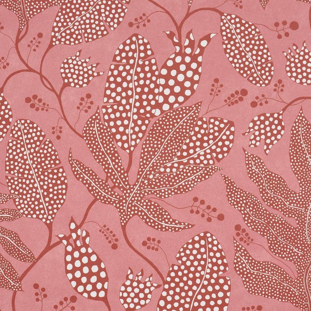 Traditional Schumacher Schumacher X Marian McEvoy Polka Dot Jungle Wallcovering In Raspberry For Sale - Image 3 of 5