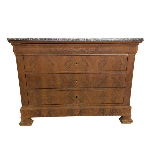 19th Century Louis Philippe Bleached Burled Walnut & Grey Marble Top Commode For Sale - Image 11 of 13