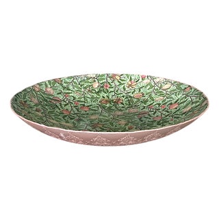 William Morris Pomegranate Pattern Art Nouveau Fruit Motif Glass Bowl, Large Centerpiece Tray, Studio Original Statement Piece15" For Sale