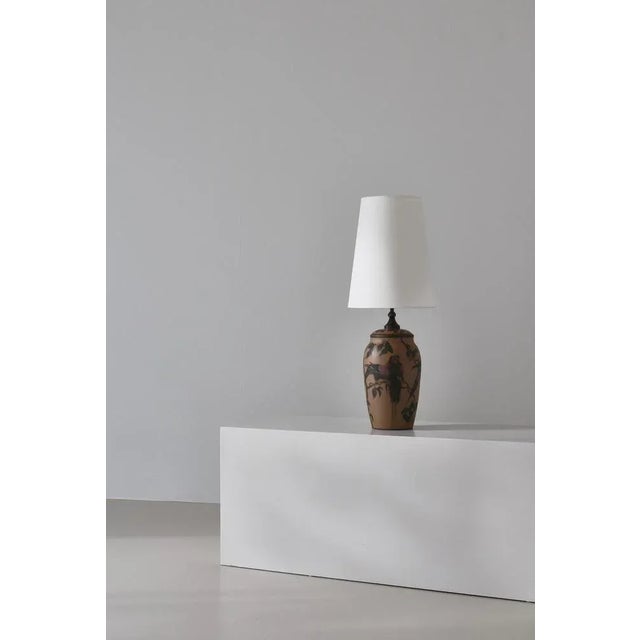 Art Nouveau Ceramic Table Lamp Hand Decorated with Parrots, Denmark, 1930s For Sale - Image 11 of 12