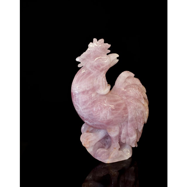 Gemstone Pink Rooster Natural Rose Quartz Gemstone Chicken Sculpture Large 8.5" For Sale - Image 7 of 10