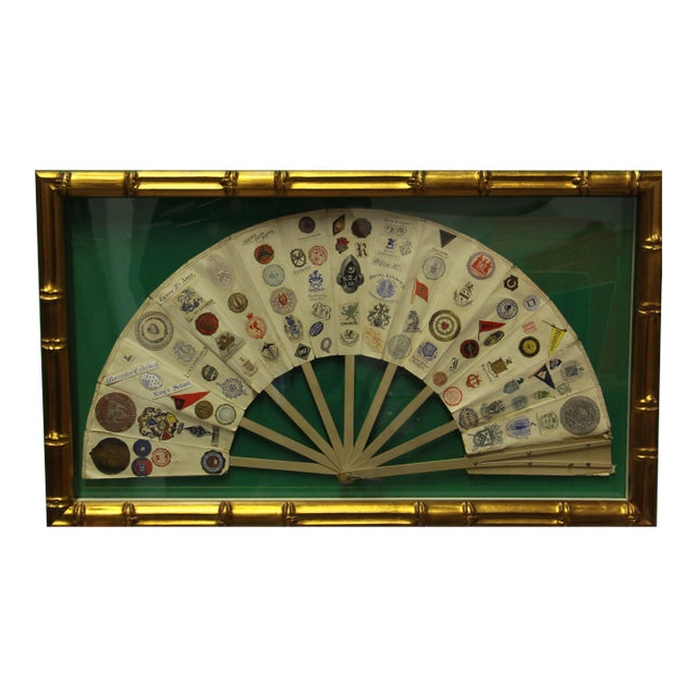 Framed 16 Panel Double-Sided Fan W/ Stationery Crests For Sale