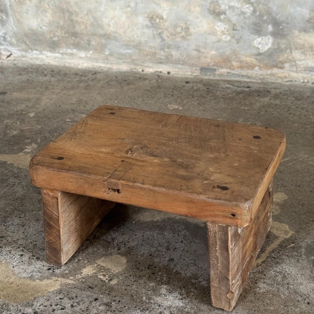 1990s Small Light Upcycled Teak Occasional Stool, 1990s For Sale - Image 5 of 13