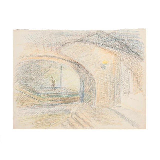 The Bridge is an original drawing in pastel on paper, realized by R. Cazanove in the Mid-20th Century. The state of...