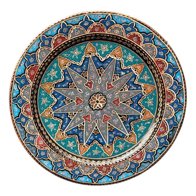 Hand Carved Colorful Wall Tray Plate For Sale