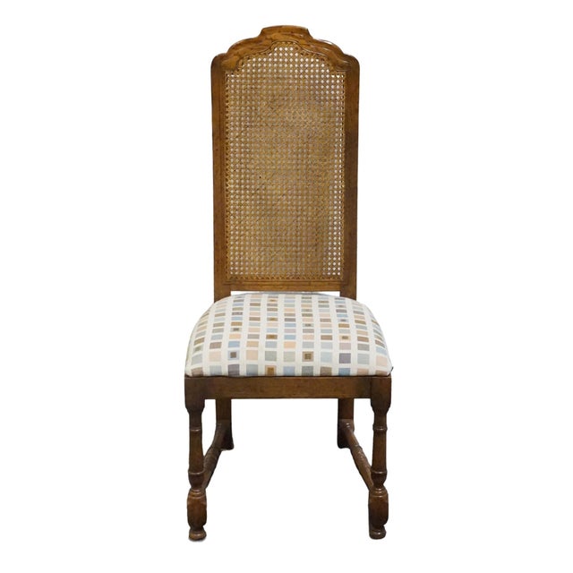DREXEL FURNITURE Bishopsgate Collection Solid Walnut English Tudor Style Cane Back Dining Side Chair 43" High 18" Wide...