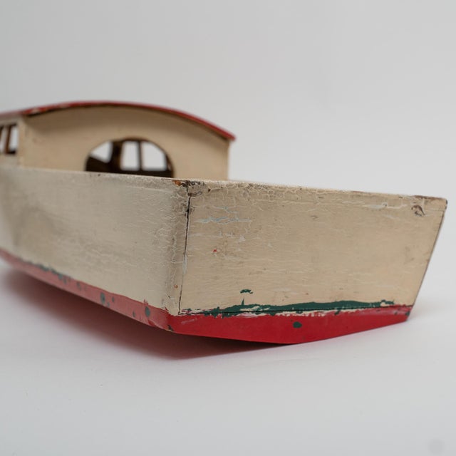 Wood Early 19th Century Hand-Painted Pond Boat Model, Nautical Construction For Sale - Image 7 of 15