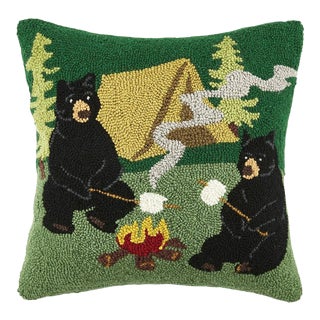 Campfire Bears Hook Pillow, 18" x 18" For Sale